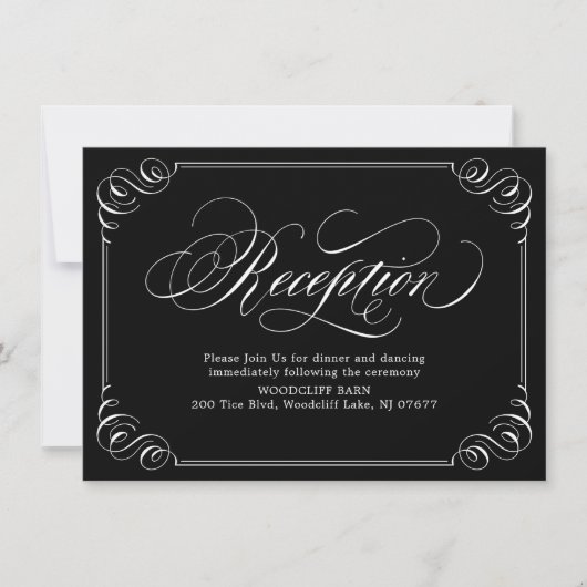 Eleganter Vintag geblüht Kalligraphie-Empfang Einladung (Vorderseite)