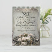 Eleganter, Vintag gestreifter Champagner Einladung (Stehend Vorderseite)