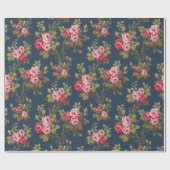 Eleganter Vintag rosa Rosen-blauer Hintergrund Geschenkpapier (Flach)