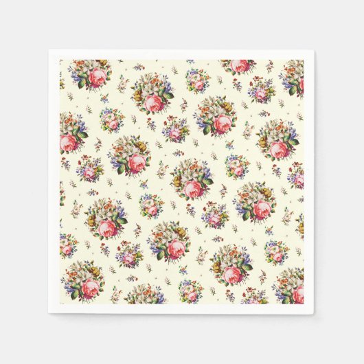 Eleganter Vintag rosa Rosen Blumenmuster Creme Serviette (Vorderseite)