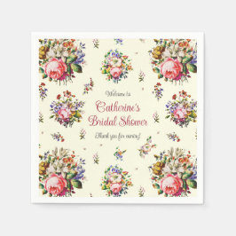 Eleganter Vintag rosa Rosen Blumenmuster Creme Serviette