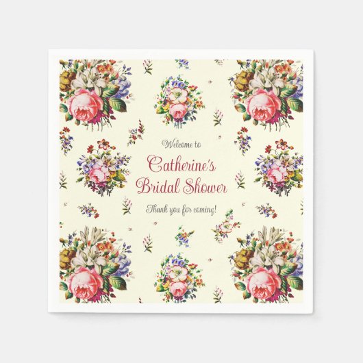 Eleganter Vintag rosa Rosen Blumenmuster Creme Serviette (Vorderseite)