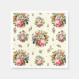 Eleganter Vintag rosa Rosen Blumenmuster Creme Serviette