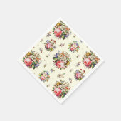 Eleganter Vintag rosa Rosen Blumenmuster Creme Serviette (Ecke)