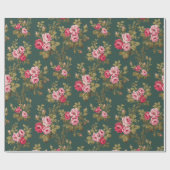 Eleganter Vintag rosa Rosen-grüner Hintergrund Geschenkpapier (Flach)