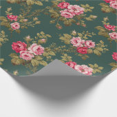 Eleganter Vintag rosa Rosen-grüner Hintergrund Geschenkpapier (Ecke)