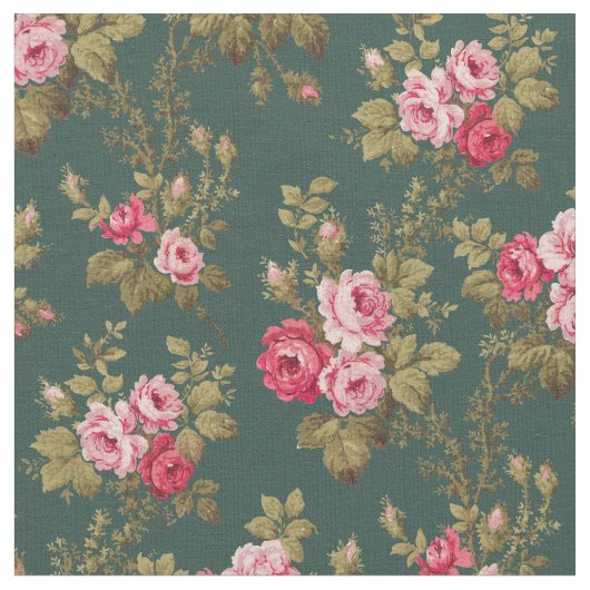 Eleganter Vintag rosa Rosen-grüner Hintergrund Stoff (Nahaufnahme)