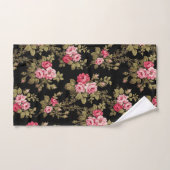 Eleganter Vintag rosa Rosen-Schwarzer Hintergrund Badhandtuch Set (Handtuch)