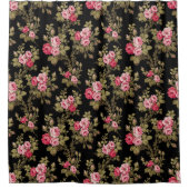 Eleganter Vintag rosa Rosen-Schwarzer Hintergrund Duschvorhang (Vorderseite)