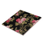 Eleganter Vintag rosa Rosen-Schwarzer Hintergrund Fliese (Seite)