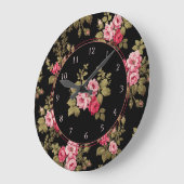 Eleganter Vintag rosa Rosen-Schwarzer Hintergrund Große Wanduhr (Winkel)