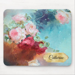 Eleganter Vintag rosa Rosenmalername Mousepad
