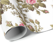 Eleganter Vintag rosa Rosenweißer Hintergrund Geschenkpapier (Rolleneckpunkt)