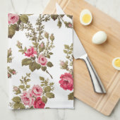 Eleganter Vintag rosa Rosenweißer Hintergrund Geschirrtuch (Viertel Falte)