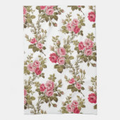 Eleganter Vintag rosa Rosenweißer Hintergrund Geschirrtuch (Vertikal)
