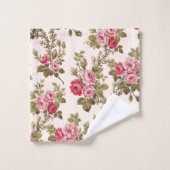 Eleganter Vintag rosa Roses-Buff Hintergrund Badhandtuch Set (Waschlappen)