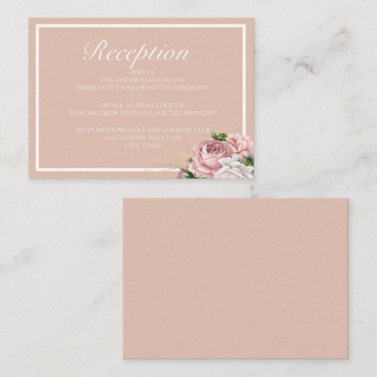 Eleganter Vintag rosa Roses Empfang Begleitkarte (Vorne/Hinten)