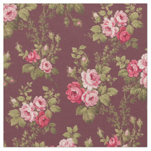 Eleganter Vintag rosa Roses-Maroon Hintergrund Stoff