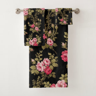 Eleganter Vintag rosa-schwarzer Hintergrund Badhandtuch Set
