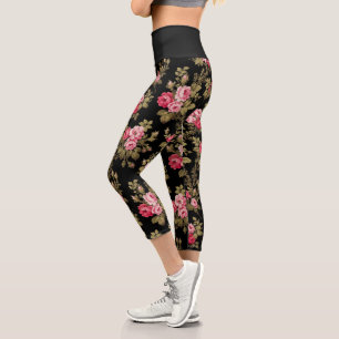 Eleganter Vintag rosa-schwarzer Hintergrund Capri Leggings