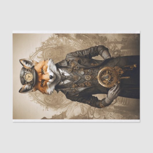 Eleganter Vintag Steampunk Fox Seidenpapier (Vorderseite)