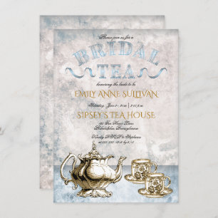 Eleganter Vintag Tea Pot Cups Bridal Teedusche Einladung