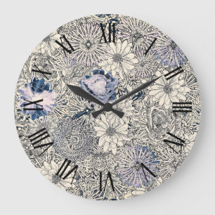 Eleganter Vintage-Abstrakter Blumenhintergrund Große Wanduhr