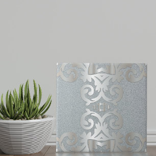 Eleganter Vintage-Barock glänzender Silber-Damasku Fliese