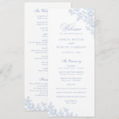 Eleganter Vintage-Blumenrahmen Staubblau-Hochzeit Programm (Vorne/Hinten)