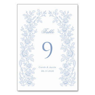 Eleganter Vintage-Blumenrahmen Staubblau Hochzeit Tischnummer