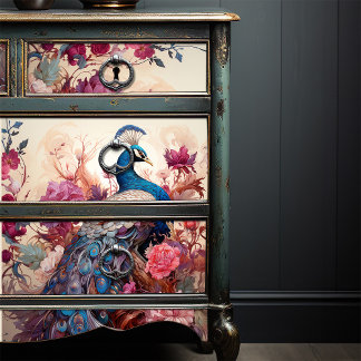 Eleganter Vintage-Boho-Victorian-Decoupage-Pfau Seidenpapier