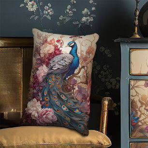 Eleganter Vintage Boho viktorianischer Dekor Pfau Dekokissen