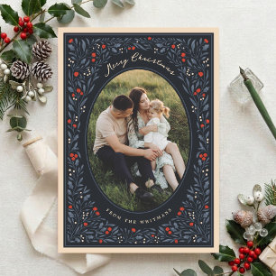 Eleganter Vintage-Botanik-Rahmen-Weihnachtsfoto Feiertagskarte