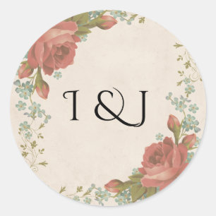 Eleganter Vintage-Burgunderrosen-Hochzeitsaufklebe Runder Aufkleber