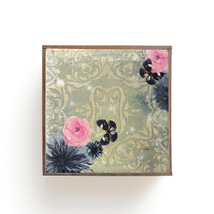 Eleganter Vintage-Chic-Damask-Schmetterlinge Blume Fliese