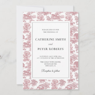 Eleganter Vintage-Chic-Rosa-Pferd-Toile-Hochzeit Einladung
