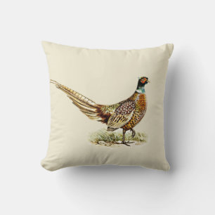 Eleganter Vintage-Fasanenvogel auf cremefarbenem B Kissen