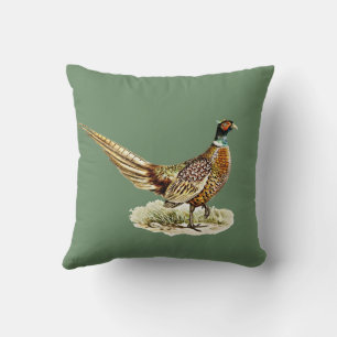 Eleganter Vintage-Fasanenvogel auf Grün Kissen