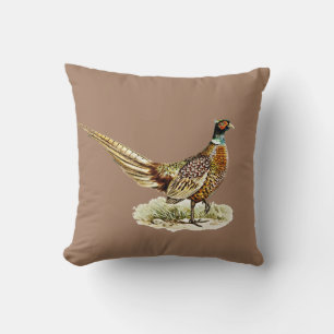 Eleganter Vintage-Fasanenvogel auf warmem Braun Kissen