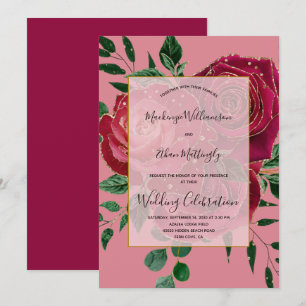 Eleganter Vintage-Glamour mit roten, pinken und go Einladung