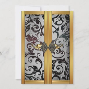 Eleganter Vintage Gold Silber Schrank Brokat Party Einladung