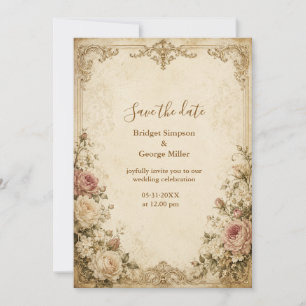 eleganter Vintage-Hochzeits-Antik-Rosen-Charm Einladung