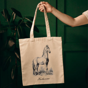 Eleganter Vintage-Pferd-Reitsport-Name in Schreibs Tragetasche