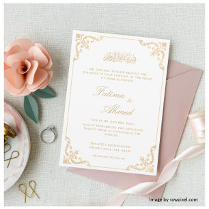 Eleganter Vintage-Rahmen Goldene Schrift Nikah-Zer Einladung
