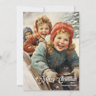 Eleganter vintage Retro-Klassiker Kinder mit Schli Feiertagskarte