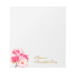 Eleganter Vintage-Rosa-Magnolien-Blumen-Notizblock Notizblock