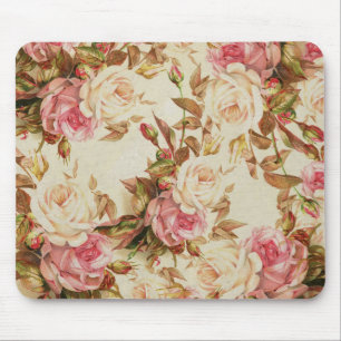 Eleganter Vintage-Rosendesign in rosa, weiß und br Mousepad