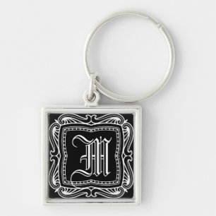 Eleganter vintage schwarzer Monogramm-Schlüsselanh Schlüsselanhänger