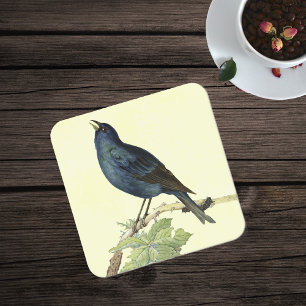 Eleganter Vintage Schwarzer Vogel Gelb Rechteckiger Pappuntersetzer