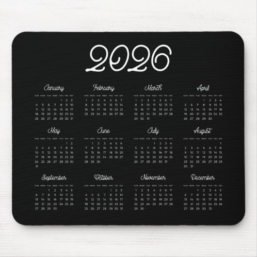 Eleganter Vintage-Script 2026 Schwarzer Kalender Mousepad (Vorne)